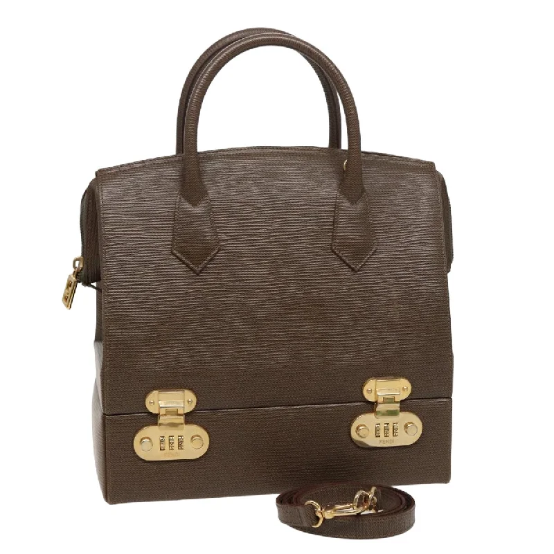 FENDI Hand Bag Leather 2way Brown  75819