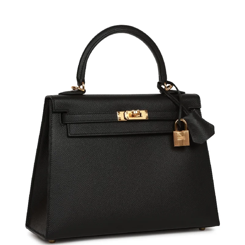 Hermes Kelly Sellier 25 Black Epsom Gold Hardware