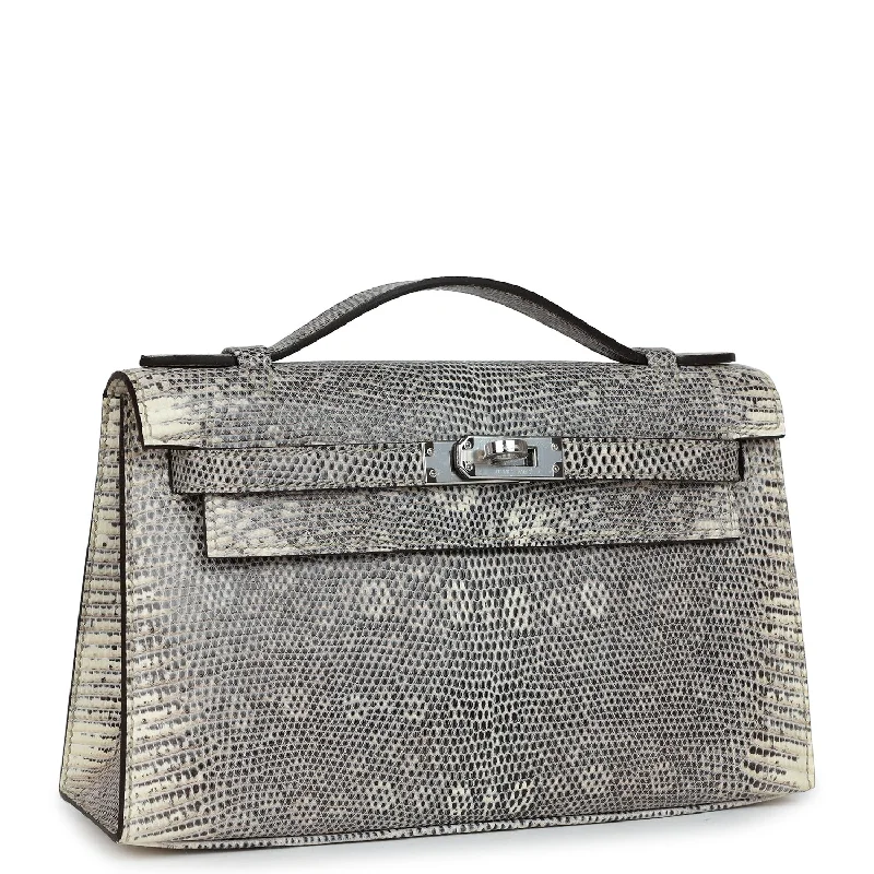 Hermes Kelly Pochette Ombre Varanus Salvator Lizard Palladium Hardware