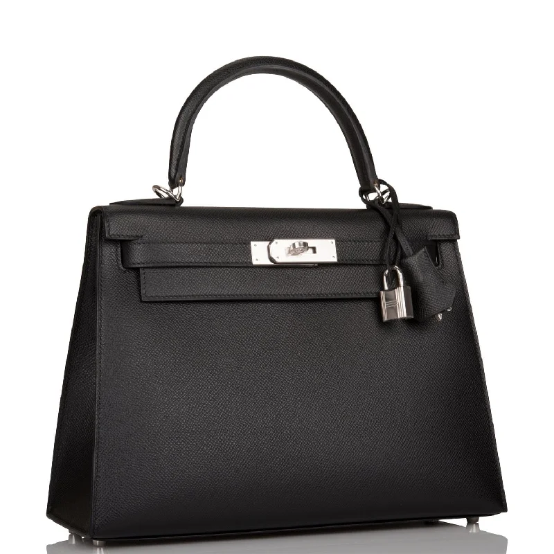 Hermes Kelly Sellier 28 Black Epsom Palladium Hardware