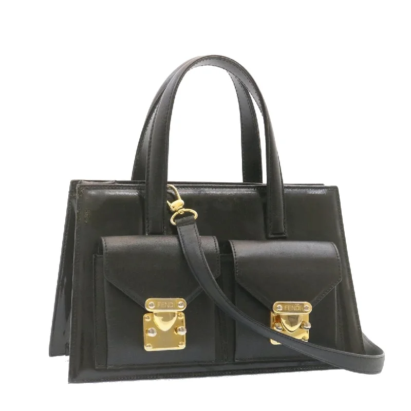 FENDI Hand Bag Leather 2Way Black  ai073