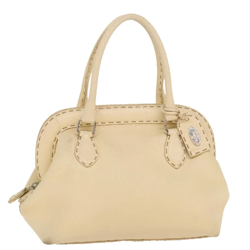 FENDI Celeria Hand Bag Leather Beige  rd4791