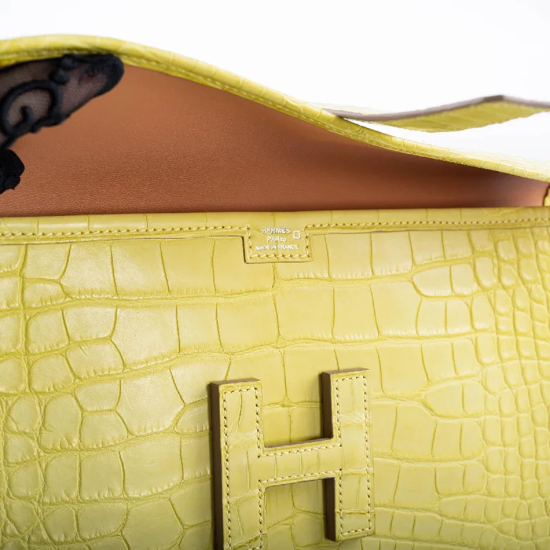 Hermès Jige Elan 29 Verso Matte Lime Alligator and Caramel