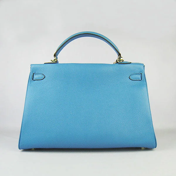 Hermes Kelly 35cm Togo Leather Handbag Light Blue/Golden