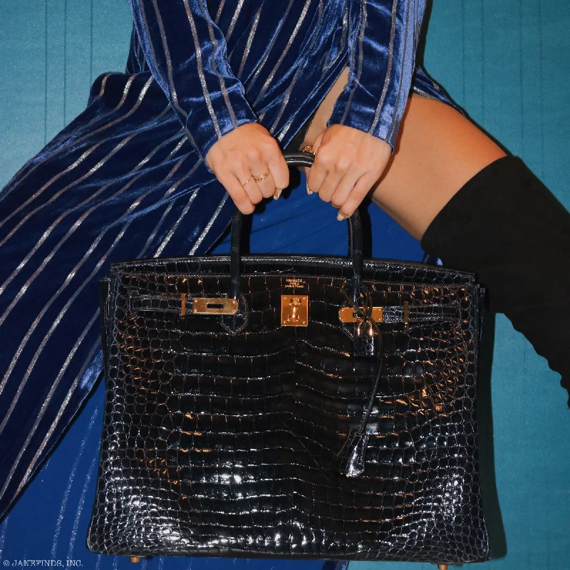 Hermès Birkin 40 Blue Nuit Porosus Crocodile Gold Hardware - 2016, X