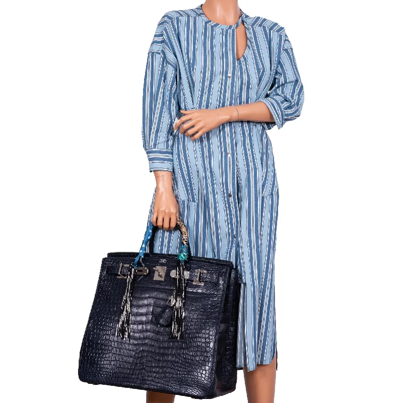 Hermès HAC Birkin 40 Blue Marine Matte Porosus Crocodile Palladium Hardware - 2018, C