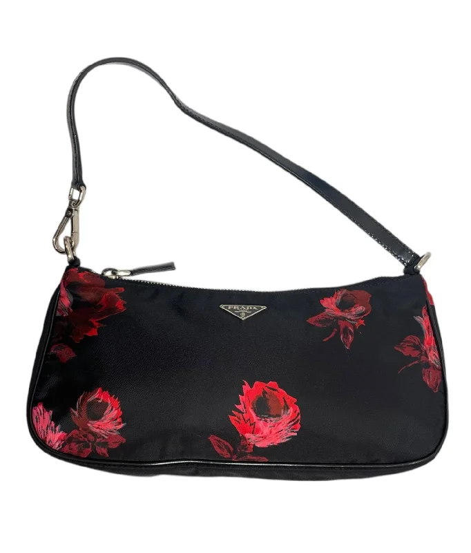 PRADA/Hand Bag/S/Graphic/Nylon/BLK/58 | RED ROSES