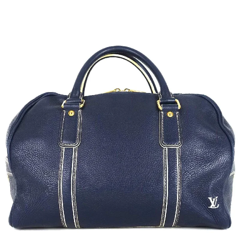 Navy Blue Leather Boston Bag