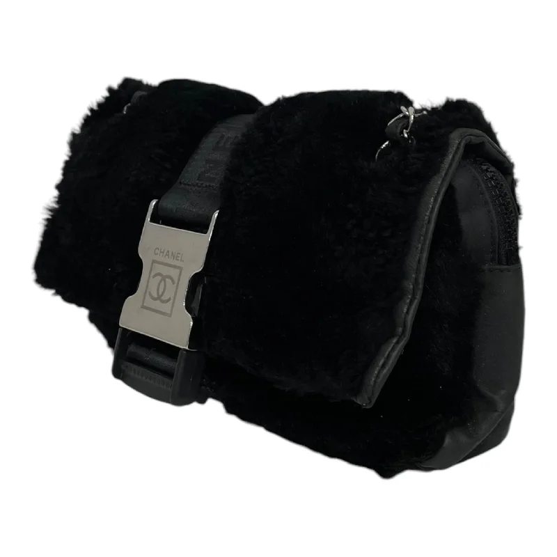 CHANEL/Hand Bag/Leather/BLK/Slv CC Buckle, Fur, chain