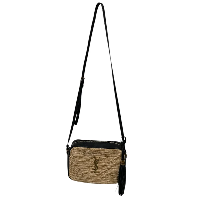 YVES SAINT LAURENT/Cross Body Bag/Leather/BEG/blk w/ straw like cover