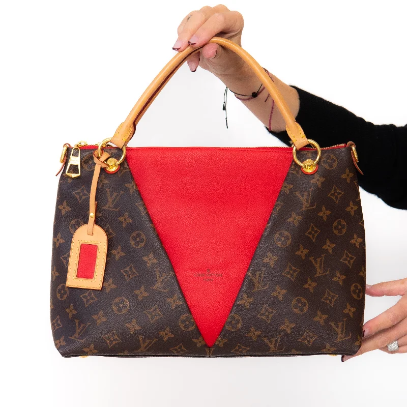 Louis Vuitton Cherry Red And Monogram Canvas and Leather V Tote Bag