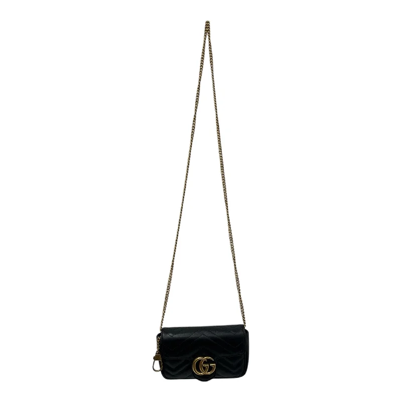 GUCCI/Cross Body Bag/S/Leather/BLK/GG MARMOT MINI SHOULDER BAG