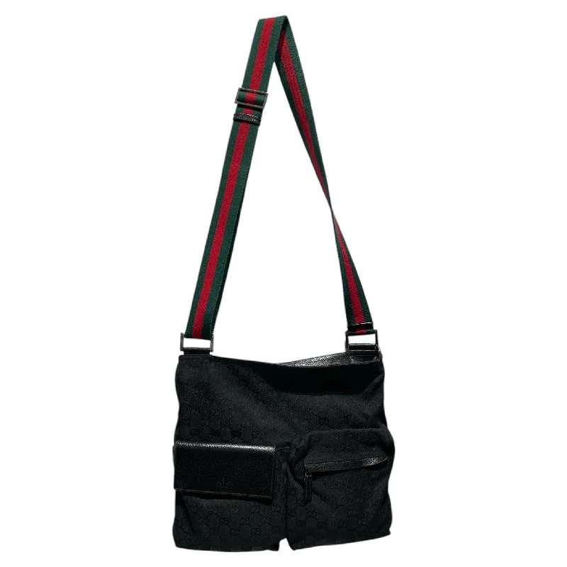 GUCCI/Tote Bag/Monogram/Cotton/BLK/double pocket redgreen strap