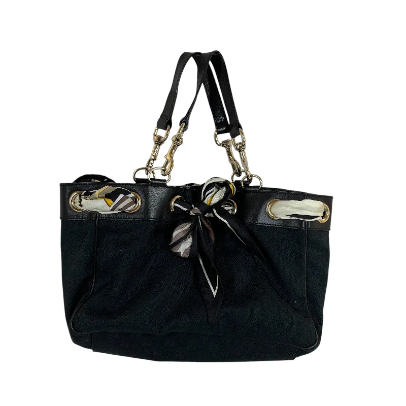 GUCCI/Hand Bag/Monogram/Cotton/BLK/ribbon