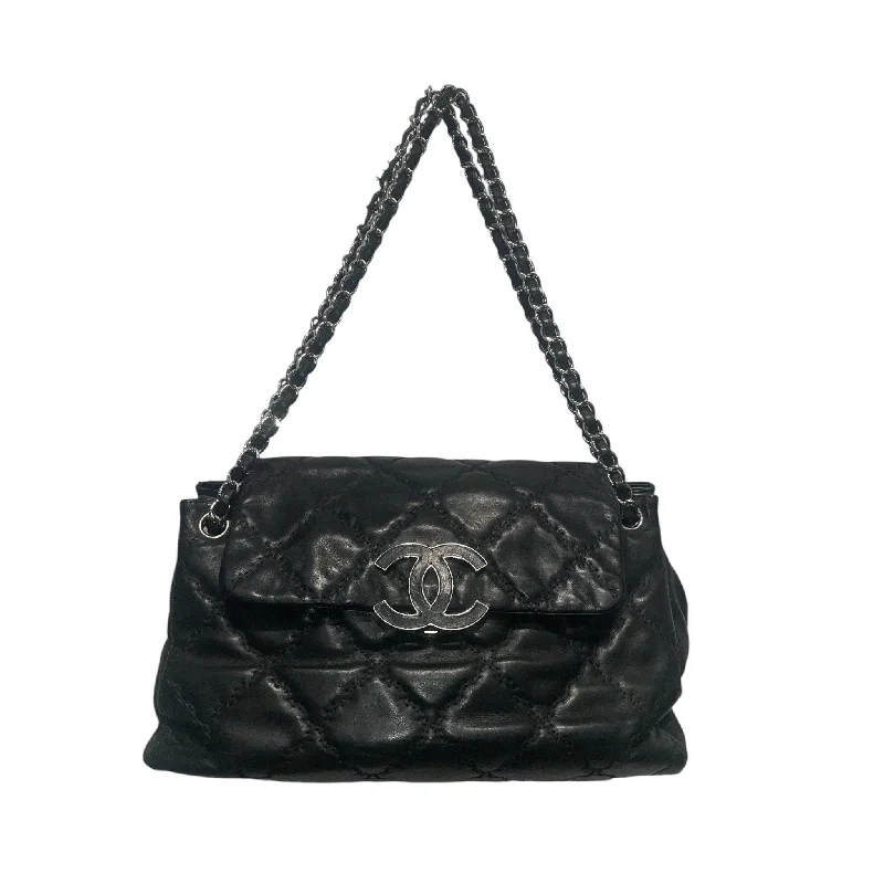 CHANEL/Hand Bag/Leather/BLK/Double Stitch Hampton Flap